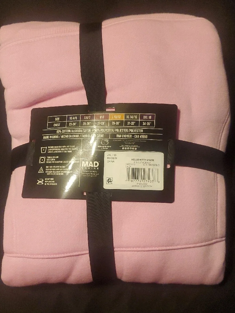 Hello Kitty Pink Fleece Hoodie Pullover with Graphic Bow - Kids XXL